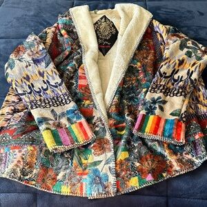 Johnny Was Multicolor Floral Teddy Jacket